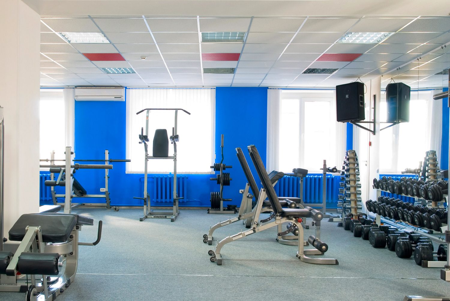 Room with gym equipment in the sport club